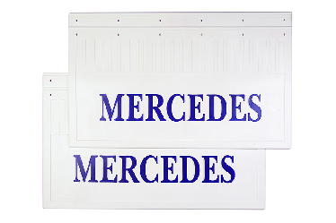 Брызговики задние MERCEDES (белая резина с синей надписью) 585х365 мм Брызговики задние MERCEDES (белая резина с синей надписью) 585х365 мм