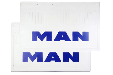 Брызговики задние на MAN (белая резина с синей надписью) 600х370