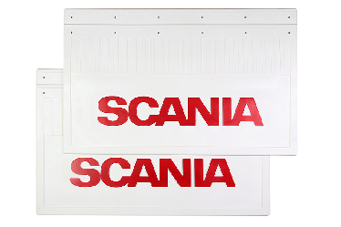 Брызговики задние SCANIA 585х365 (белая резина) с красной надписью Брызговики задние SCANIA 585х365 (белая резина) с красной надписью