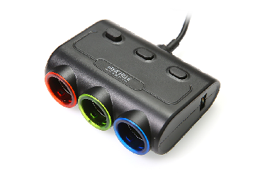 Разветвитель прикуривателя 3-х фазный (с USB вольтметром) черный