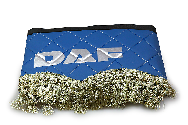 Ламбрекен лобового стекла и угол для DAF эко-кожа (Синий с золотой бахромой)