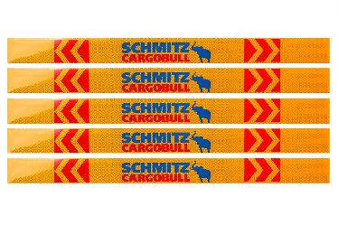 Наклейка Лента желтая светоотражающая SCHMITZ (синяя надпись), 0,65м (комплект 4 шт.)