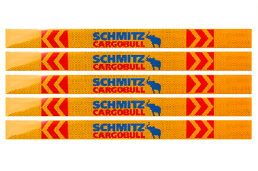 Наклейка Лента желтая светоотражающая SCHMITZ (синяя надпись), 0,65м (комплект 4 шт.) Наклейка Лента желтая светоотражающая SCHMITZ (синяя надпись), 0,65м (комплект 4 шт.)
