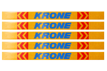 Наклейка Лента желтая светоотражающая KRONE (синяя надпись), 0,65 м (комплект из 4 шт.)