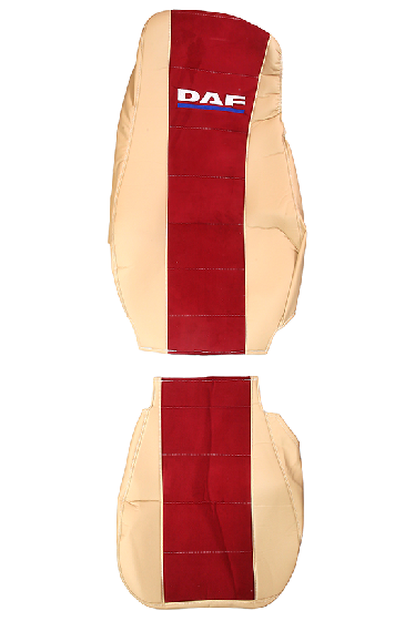 Чехлы эконом DAF 105/106 от 2012г D02 бежевая кожа   красная антара 0821