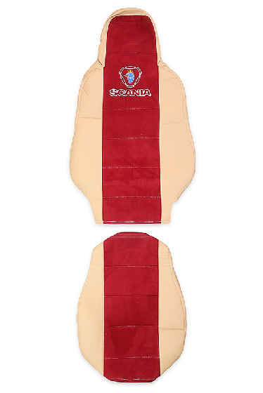 Чехлы эконом SCANIA 6 (разные сидения) от 2014г, S25 бежевая кожа и красная антара 67764