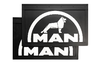 Брызговики резиновые MAN 590х365 с белой надписью и полукругом на черной основе Брызговики резиновые MAN 590х365 с белой надписью и полукругом на черной основе