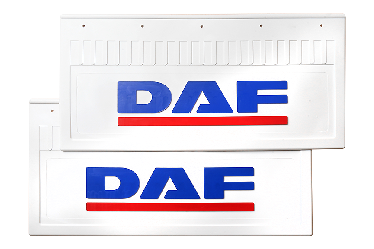 Брызговики задние (белая резина) DAF 520*250 (синяя надпись с красной полосой)