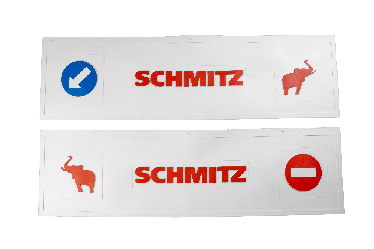 Брызговики длинномер из 2-х частей 1200*350 (белая резина) SCHMITZ (стрелка слон) LUX (Красная надпись)