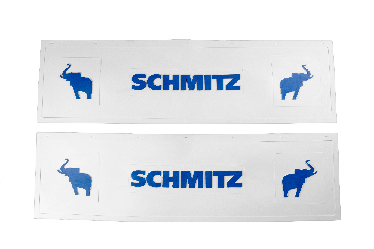 Брызговики длинномер из 2-х частей SCHMITZ  Слон 1200*350 белая резина LUX (Синяя надпись)