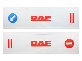 Брызговик длинномер из 2-х частей DAF 1200*350 белая резина LUX (стрелка) Красная надпись Брызговик длинномер из 2-х частей DAF 1200*350 белая резина LUX (стрелка) Красная надпись