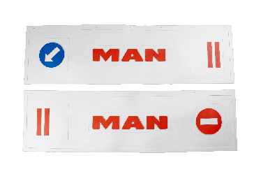 Брызговик длинномер из 2-х частей 1200*350 (белая резина) MAN (стрелка) LUX (Красная надпись)