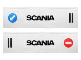 Брызговик длинномер из 2-х частей 1200*350 для SCANIA белая резина LUX (стрелка) Черная надпись Брызговик длинномер из 2-х частей 1200*350 для SCANIA белая резина LUX (стрелка) Черная надпись