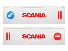 Брызговик длинномер из 2-х частей SCANIA 1200*350 белая резина LUX (стрелка) Красная надпись Брызговик длинномер из 2-х частей SCANIA 1200*350 белая резина LUX (стрелка) Красная надпись