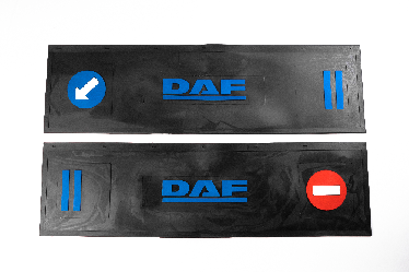 Брызговик длинномер из 2-х частей 1200*350 (черная резина) DAF (стрелка) LUX (Синяя надпись)