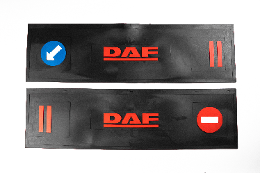 Брызговик длинномер из 2-х частей 1200*350 (черная резина) DAF (стрелка) LUX (Красная надпись)