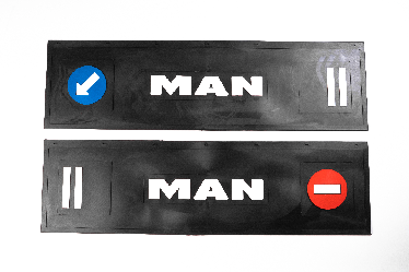 Брызговик длинномер из 2-х частей 1200*350 (черная резина) MAN (стрелка) LUX (Белая надпись)