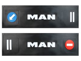 Брызговик длинномер из 2-х частей для MAN 1200*350 черная резина LUX (стрелка) Белая надпись Брызговик длинномер из 2-х частей для MAN 1200*350 черная резина LUX (стрелка) Белая надпись