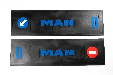 Брызговик длинномер из 2-х частей 1200*350 (черная резина) MAN (стрелка) LUX (Синяя надпись)