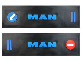 Брызговик длинномер MAN из 2-х частей 1200*350, черная резина LUX (стрелка) Синяя надпись Брызговик длинномер MAN из 2-х частей 1200*350, черная резина LUX (стрелка) Синяя надпись