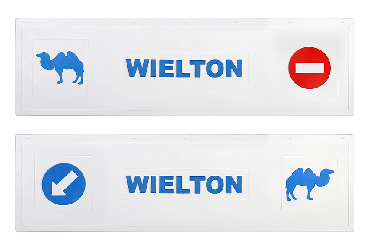 Брызговик длинномер из 2-х частей 1200*350 (белая резина) WIELTON (стрелка верблюд) LUX (Синяя надпись)
