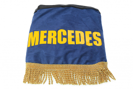 Ламбрекен лобового стекла и угол Mercedes (польская ткань) Синий с золотой бахромой Ламбрекен лобового стекла и угол Mercedes (польская ткань) Синий с золотой бахромой