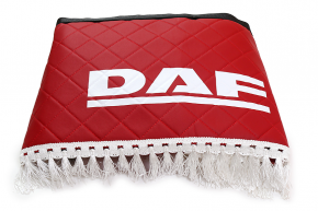 Ламбрекен лобового стекла и угол DAF эко-кожа (Красный с белой бахромой) Ламбрекен лобового стекла и угол DAF эко-кожа (Красный с белой бахромой)