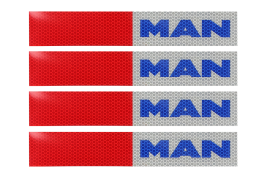 Наклейка Лента светоотражающая MAN красно-белая (синяя надпись) 30х5 см (комплект 4 шт.)
