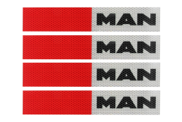 Наклейка Лента светоотражающая MAN красно-белая (черная надпись) 30х5 см (комплект 4 шт.) Наклейка Лента светоотражающая MAN красно-белая (черная надпись) 30х5 см (комплект 4 шт.)