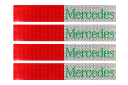Наклейка Лента светоотражающая MERCEDES красно-белая (зеленая надпись) 30*5 см (комплект 4 шт.)