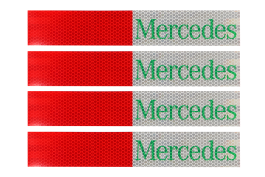 Наклейка Лента светоотражающая MERCEDES красно-белая (зеленая надпись) 30*5 см (комплект 4 шт.) Наклейка Лента светоотражающая MERCEDES красно-белая (зеленая надпись) 30*5 см (комплект 4 шт.)