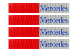 Наклейка Лента светоотражающая MERCEDES красно-белая (синяя надпись) 30*5 см (комплект 4 шт.) Наклейка Лента светоотражающая MERCEDES красно-белая (синяя надпись) 30*5 см (комплект 4 шт.)