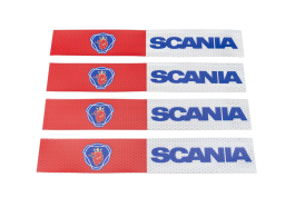 Наклейка Лента светоотражающая SCANIA красно-белая (синяя надпись) 30*5 см (комплект 4 шт.)