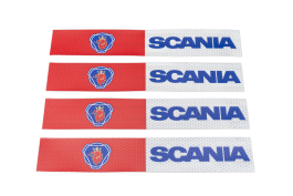 Наклейка Лента светоотражающая SCANIA красно-белая (синяя надпись) 30*5 см (комплект 4 шт.) Наклейка Лента светоотражающая SCANIA красно-белая (синяя надпись) 30*5 см (комплект 4 шт.)
