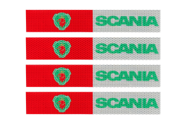 Наклейка Лента светоотражающая SCANIA красно-белая (зеленая надпись) 30*5 см (комплект 4 шт.)