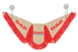 Вымпел Тройной автомобильный DAF экокожа с вышивкой (бежевый с красной бахромой) Вымпел Тройной автомобильный DAF экокожа с вышивкой (бежевый с красной бахромой)