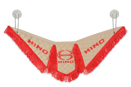Вымпел Тройной автомобильный HINO эко-кожа с вышивкой (бежевый с красной бахромой) Вымпел Тройной автомобильный HINO эко-кожа с вышивкой (бежевый с красной бахромой)