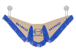 Вымпел Тройной (эко-кожа) вышивка HINO бежевый с синей бахромой