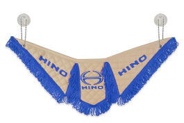 Вымпел Тройной автомобильный HINO эко-кожа с вышивкой (бежевый с синей бахромой) Вымпел Тройной автомобильный HINO эко-кожа с вышивкой (бежевый с синей бахромой)