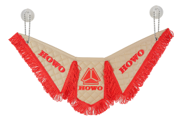 Вымпел Тройной автомобильный HOWO эко-кожа с вышивкой (бежевый с красной бахромой) Вымпел Тройной автомобильный HOWO эко-кожа с вышивкой (бежевый с красной бахромой)