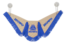 Вымпел Тройной автомобильный HOWO эко-кожа с вышивкой (бежевый с синей бахромой) Вымпел Тройной автомобильный HOWO эко-кожа с вышивкой (бежевый с синей бахромой)