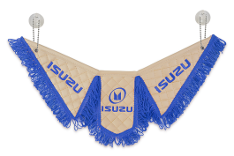 Вымпел Тройной (эко-кожа) вышивка ISUZU бежевый с синей бахромой