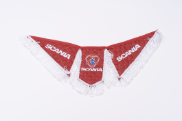 Вымпел Тройной (эко-кожа) вышивка SCANIA красный с белой бахромой Вымпел Тройной (эко-кожа) вышивка SCANIA красный с белой бахромой