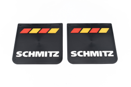 Брызговики задние SCHMITZ черная резина LUX PRO (белая надпись) красно-желтые 400х400 Брызговики задние SCHMITZ черная резина LUX PRO (белая надпись) красно-желтые 400х400