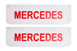 Брызговики задние на грузовик MERCEDES белая резина LUX (красная надпись) 600*180 