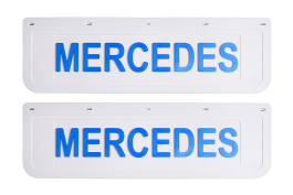 Брызговики задние на грузовик MERCEDES белая резина LUX (синяя надпись) 600*180 