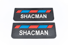 Брызговики задние SHACMAN 670*270 черная резина LUX PRO с белой надписью и красно-синей полосой