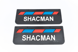 Брызговики задние SHACMAN 670*270 черная резина LUX PRO с белой надписью и красно-синей полосой Брызговики задние SHACMAN 670*270 черная резина LUX PRO с белой надписью и красно-синей полосой