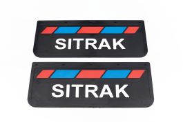 Брызговики задние SITRAK 670*270 черная резина LUX PRO с белой надписью и красно-синей полосой Брызговики задние SITRAK 670*270 черная резина LUX PRO с белой надписью и красно-синей полосой