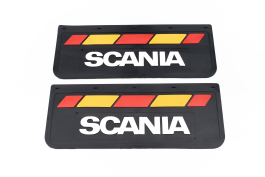 Брызговики задние SCANIA черная резина LUX PRO с белой надписью и красно-желтой полосой 670*270 Брызговики задние SCANIA черная резина LUX PRO с белой надписью и красно-желтой полосой 670*270
